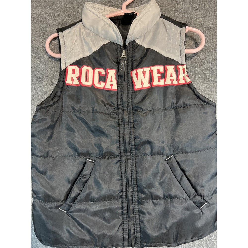Vintage Rocawear Toddler Puffer Vest Black/Gray Red Spellout Logo Size 3T